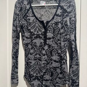 Free People Black and Gray Patterned Long Sleeve Top